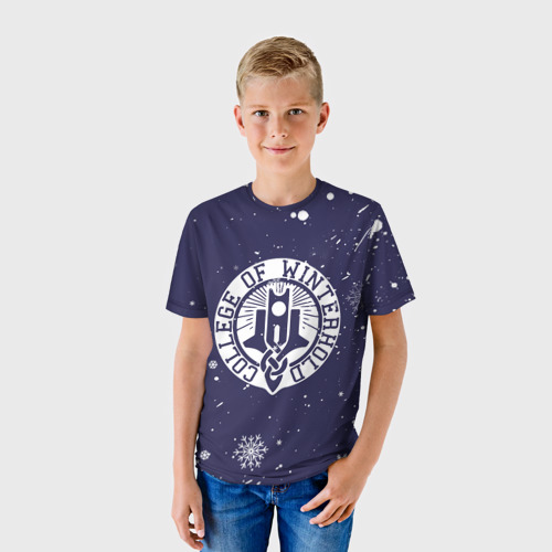 Детская футболка 3D с принтом НОВЫЙ ГОД В СКАЙРИМЕ ВИНТЕРХОЛД ШКОЛА МАГИИ, фото на моделе #1