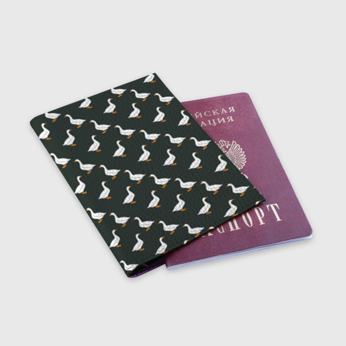 Обложка для паспорта матовая кожа Гуси паттерн, цвет фиолетовый - фото 3