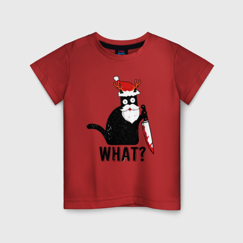 Детская футболка хлопок Новогодний what cat, цвет красный