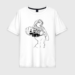 Мужская футболка хлопок Oversize Дерзкая чувиха с пистолетом