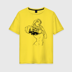 Женская футболка хлопок Oversize Дерзкая чувиха с пистолетом