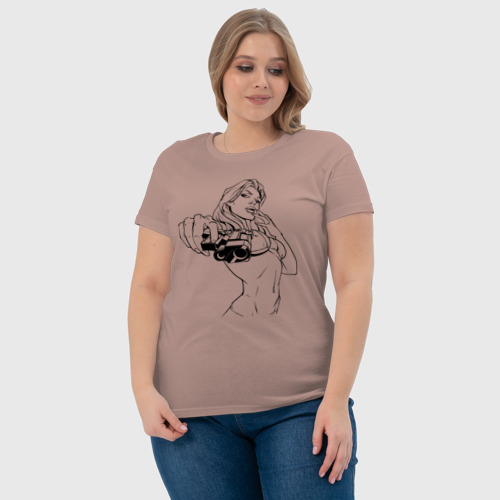 Женская футболка хлопок Дерзкая чувиха с пистолетом, цвет пыльно-розовый - фото 6