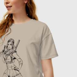Женская футболка хлопок Oversize Крутая девчонка с пистолетом - фото 2