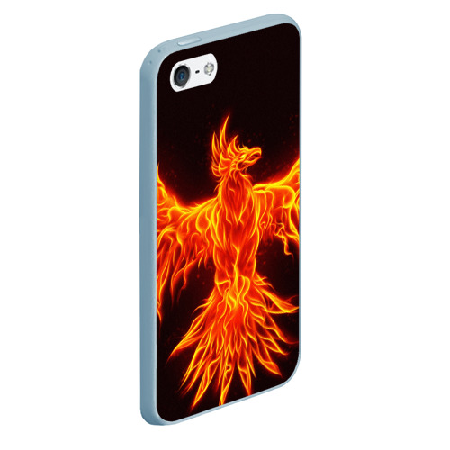 Чехол для iPhone 5/5S матовый Огненный феникс fire Phoenix, цвет голубой - фото 3