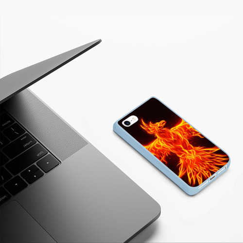 Чехол для iPhone 5/5S матовый Огненный феникс fire Phoenix, цвет голубой - фото 5