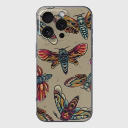 Чехол для iPhone 16 Pro Max силиконовый с защитой камеры Мотыльки-черепа