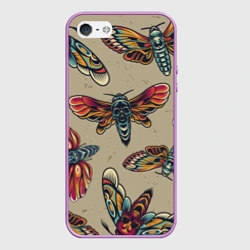 Чехол для iPhone 5/5S матовый Мотыльки-черепа