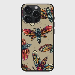 Чехол силиконовый для Apple iPhone 15 Pro Мax матовый Мотыльки-черепа