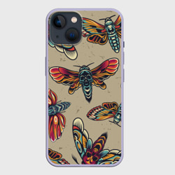 Чехол для iPhone 14 Мотыльки-черепа