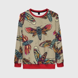 Женский свитшот 3D Мотыльки-черепа
