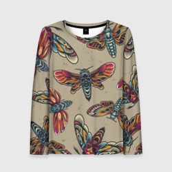 Женский лонгслив 3D Мотыльки-черепа
