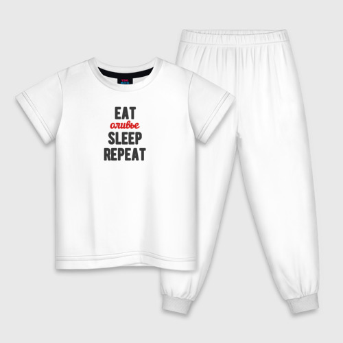 Детская пижама хлопок Eat оливье Sleep Repeat, цвет белый