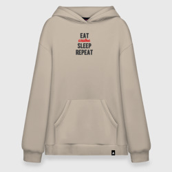 Худи SuperOversize хлопок Eat оливье Sleep Repeat