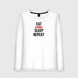 Женский лонгслив хлопок Eat оливье Sleep Repeat