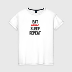 Женская футболка хлопок Eat оливье Sleep Repeat