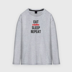 Женский лонгслив oversize хлопок Eat оливье Sleep Repeat