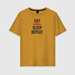Женская футболка хлопок Oversize Eat оливье Sleep Repeat