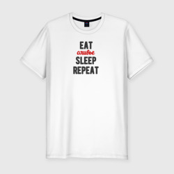 Мужская футболка хлопок Slim Eat оливье Sleep Repeat