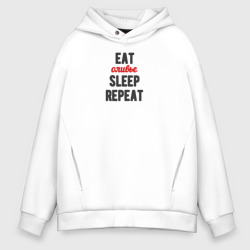 Мужское худи Oversize хлопок Eat оливье Sleep Repeat