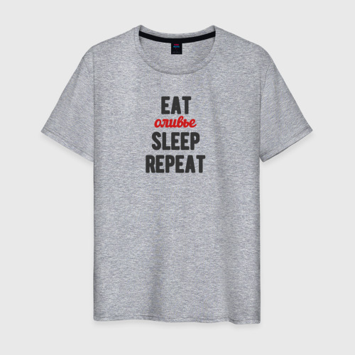 Мужская футболка хлопок Eat оливье Sleep Repeat, цвет меланж