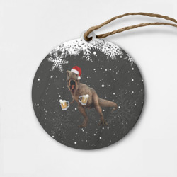 Деревянная игрушка круг Пивозавр новогодняя ночь