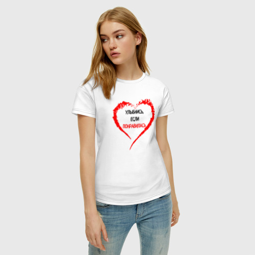 Женская футболка хлопок Улыбнись, если понравилась, цвет белый - фото 3