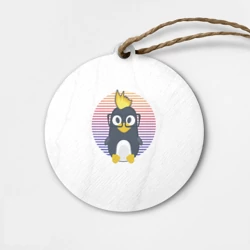 Деревянная игрушка круг Linux Tux пингвин. Талисман для програмистов