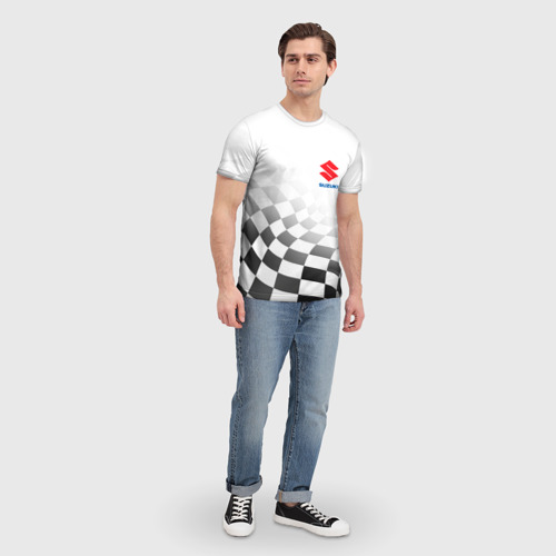 Мужская футболка 3D с принтом Suzuki, Сузуки Спорт, Финишный флаг, вид сбоку #3