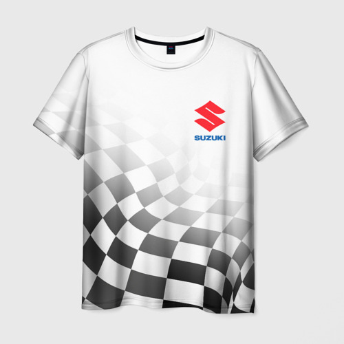 Мужская футболка 3D с принтом Suzuki, Сузуки Спорт, Финишный флаг, вид спереди #2