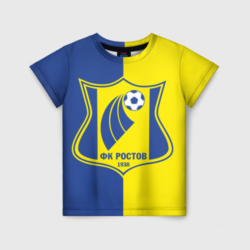 Детская футболка с принтом ФК Ростов желто синие, вид спереди №1