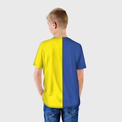 Футболка с принтом ФК Ростов желто синие для мужчины, вид на модели сзади №2. Цвет основы: белый