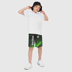 Детские спортивные шорты 3D Skoda geometry stripes green neon - фото 2