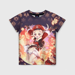Детская футболка 3D Кли героиня Геншин Импакт, неоновые символы