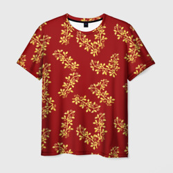 Золотые веточки на ярко красном фоне – Мужская футболка 3D с принтом купить со скидкой в -26%