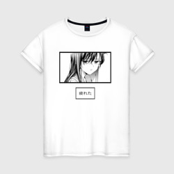 Женская футболка хлопок Anime уставший взгляд