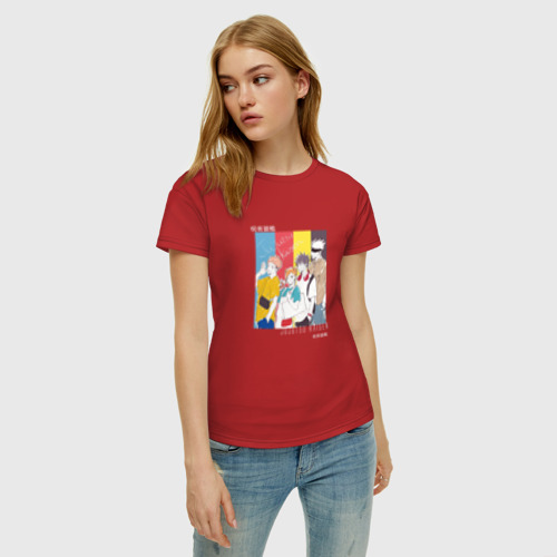 Женская футболка хлопок с принтом Магическая битва персонажи, фото на моделе #1