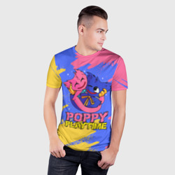 Мужская футболка 3D Slim Huggy Wuggy and Kissy Missy Poppy Playtime - фото 2