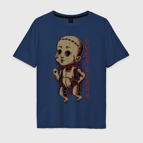 Мужская футболка хлопок Oversize Крипи кукла с нитками, цвет темно-синий