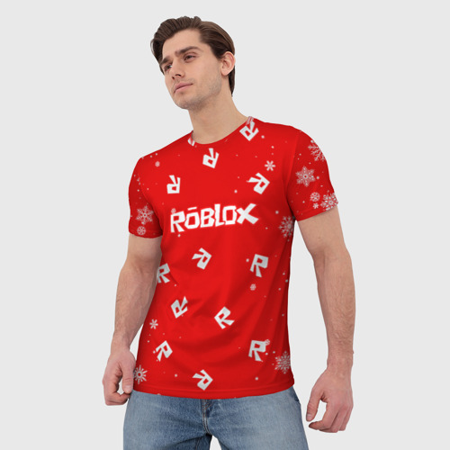 Мужская футболка 3D с принтом НОВОГОДНИЙ СВИТЕР ROBLOX | РОБЛОКС НОВЫЙ ГОД 2022, фото на моделе #1