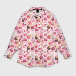 Женская рубашка oversize 3D Пирожные с Ягодами