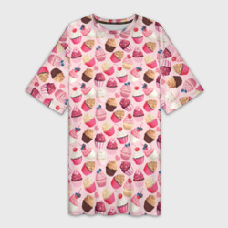 Платье-футболка 3D Пирожные с Ягодами
