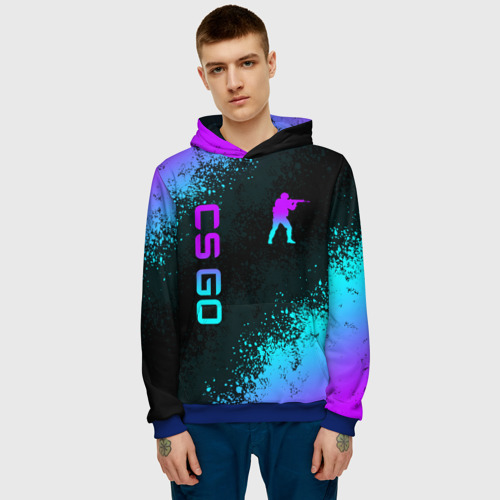 Мужская толстовка 3D CS GO neon symbol style skin КС Го неон, цвет синий - фото 3