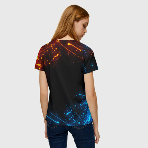 Женская футболка 3D с принтом FAIRY TAIL FLAME LOGO NEON | ОГНЕННЫЙ ЛОГО ХВОСТ ФЕИ, вид сзади #2
