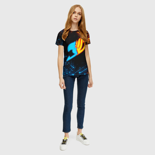 Женская футболка 3D с принтом FAIRY TAIL FLAME LOGO NEON | ОГНЕННЫЙ ЛОГО ХВОСТ ФЕИ, вид сбоку #3