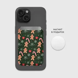 Картхолдер Magsafe магнитный Новый год паттерн с тростью и пряней  - фото 2