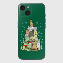 Чехол для iPhone 15 силиконовый с защитой камеры Коты Построение ёлкой