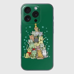 Чехол для iPhone 16 Pro Max силиконовый с защитой камеры Коты Построение ёлкой