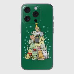 Чехол для iPhone 15 Pro силиконовый с защитой камеры Коты Построение ёлкой