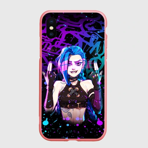 Чехол для iPhone XS Max матовый League Of Legends: Аркейн Джинкс неон