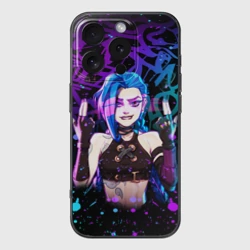 Чехол для iPhone 16 Pro силиконовый с защитой камеры League Of Legends: Аркейн Джинкс неон
